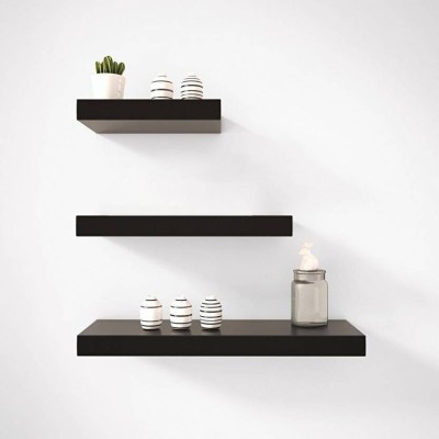 OnlineCraft wooden wall shelf (black) 16,14,12 inch Wooden Wall Shelf(Number of Shelves - 3, Black)