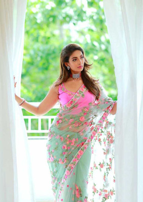 FONSIMO Self Design, Embellished Bollywood Net Saree(Light Green)