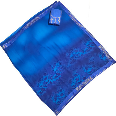 Dhandai Fashion Printed, Self Design, Embellished, Floral Print Bollywood Georgette Saree(Blue)