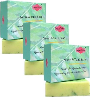 Soapure Tattva Neem and Tulsi Handmade Herbal Soap with Aroma of Natural Almond & Coconut Oil (Pack of 3)(3 x 125 g)