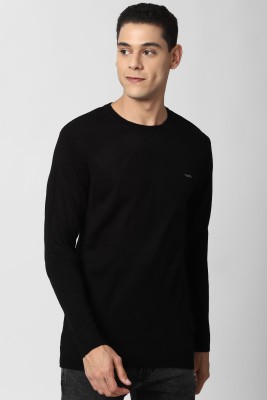 Peter England University Solid Round Neck Casual Men Black Sweater