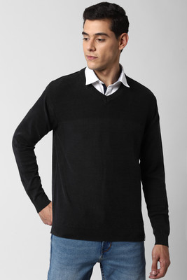 PETER ENGLAND Self Design Crew Neck Casual Men Grey Sweater