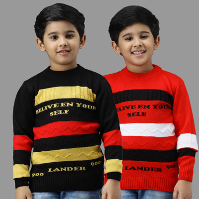 Trendy World Striped Round Neck Casual Boys Multicolor Sweater