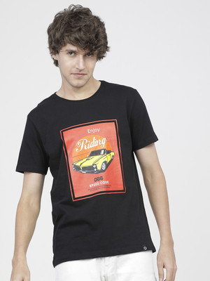 LOCOMOTIVE Printed Men Round Neck Black T-Shirt