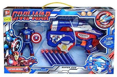 Richuzers Captain America Avenger Soft Foam Bullet Blaster Toy Gun With Action Figure For Kids Guns & Darts(Blue)