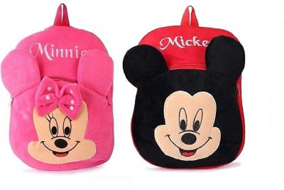 KIDBIRD Minnie & Mickey Combo Premium Quality Soft Children, Kids, Baby, Velvet special BAG - 14 cm 11 L Backpack(Blue, Red)