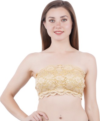 Vihira Women’s Cotton Padded Non Wired Seamless Strapless Tube Bra with Back Hook Women Bandeau/Tube Lightly Padded Bra(Beige)