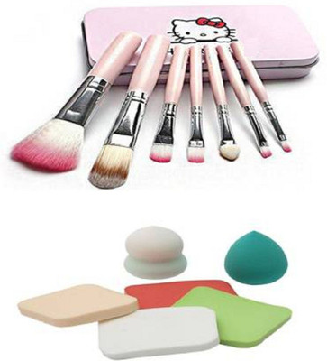 JOTKAPARKASH 7 pc Hello Kity Makeup Brush WITH 6 in 1 Sponge Blunder Puff(Pack of 13)