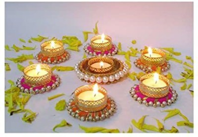 thriftkart Multicolour Floor Brass Tea Light Holder For Festival Party Diwali Home Decoration (Pack of 7) Candle(Multicolor, Pack of 1)