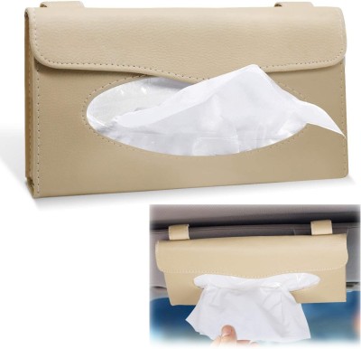 AXWee 1 Pack Car Tissue Holder, Sun Visor Napkin Holder, Tissue Box Holder, PU Leather Tissue Box, Backseat Tissue Purse Case Holder for Car (Beige) Vehicle Tissue Dispenser(Beige)