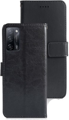 MG Star Flip Cover for Oppo A53s 5G PU Leather Vintage Case with Card Holder and Magnetic Stand(Black, Shock Proof, Pack of: 1)