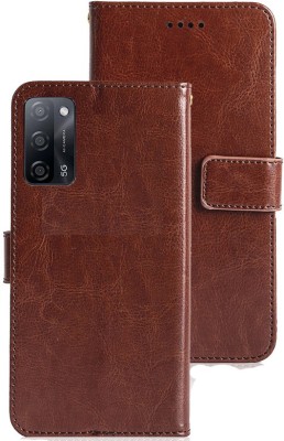 MG Star Flip Cover for Oppo A53s 5G PU Leather Vintage Case with Card Holder and Magnetic Stand(Brown, Shock Proof, Pack of: 1)