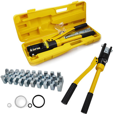 uptodatetools 16 Ton Hydraulic Wire Crimper Battery Cable Lug Terminal Crimper Crimping Tool Total 11 Dies for Crimping wires and butt connectors 16 Ton Manual Hydraulic Crimper
