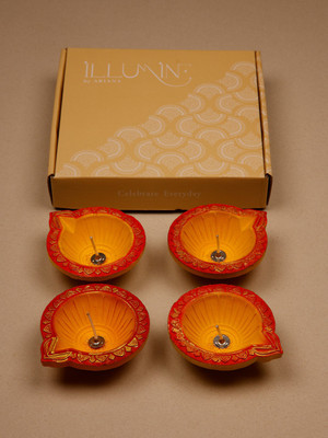 Ariana DIYA-EMT-PK4 Terracotta (Pack of 4) Table Diya Set(Height: 0.9 inch)