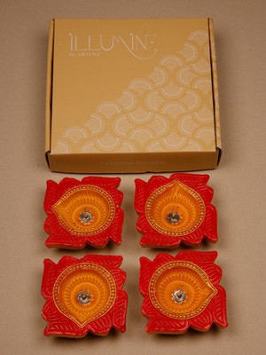 Ariana DIYA-EMT-PK4 Terracotta (Pack of 4) Table Diya Set(Height: 0.9 inch)
