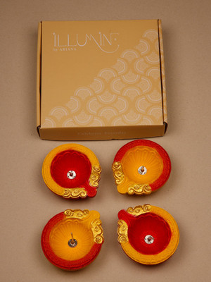 Ariana DIYA-EMT-PK4 Terracotta (Pack of 4) Table Diya Set(Height: 0.9 inch)