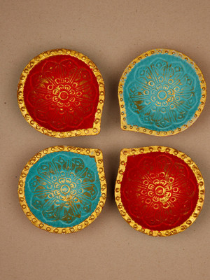 Ariana DIYA-EMT-PK4 Terracotta (Pack of 4) Table Diya Set(Height: 0.9 inch)
