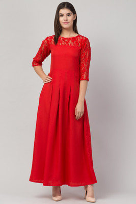 ADDICTED ATTIRE Women A-line Red Maxi/Full Length Dress