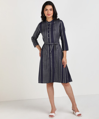W Women A-line Blue Below Knee Dress