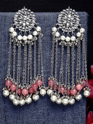 Karatcart Oxidised Silver Peach Beads and Kundan Pearl Alloy Drops & Danglers