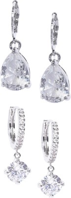 Oomph Combo of 2 Silver Teardrop & Silver Round Cubic Zirconia Cubic Zirconia, Crystal, Zircon Metal Earring Set, Drops & Danglers