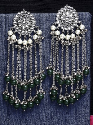 Karatcart Oxidised Silver Green Beads and Kundan Beads Alloy Drops & Danglers