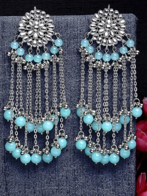 Karatcart Oxidised Silver Blue Beads and Kundan Beads Alloy Drops & Danglers
