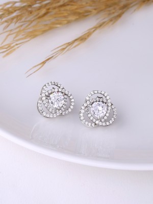 ADORN BY NIKITA LADIWALA 925 STERLING SILVER FLORAL DESIGN STUDS Cubic Zirconia Sterling Silver Stud Earring