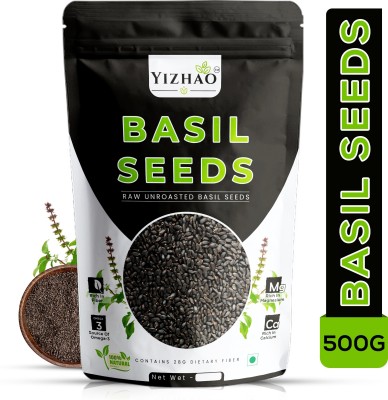 Yizhao Basil Seeds (Raw Seed ) Tukmariya / Sabja / Bapji Seed for Protein , Iron , Folic acid and Dietary Fiber , Calcium , Anti Oxidants for Weight Loss Basil Seeds(500 g)