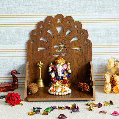 eCraftIndia Om with Bells Design Laminated Wood Pooja Temple/Mandir Solid Wood Home Temple(Height: 28.9, DIY(Do-It-Yourself))