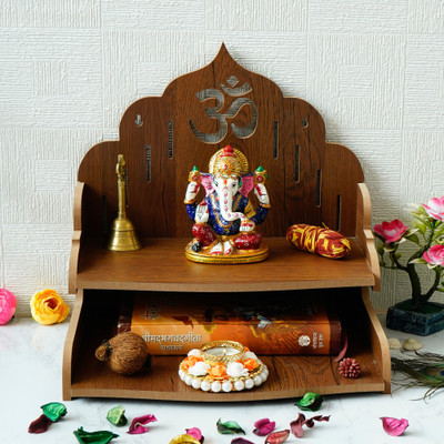 eCraftIndia Om Design with Shelf Laminated Wood Pooja Temple/Mandir Solid Wood Home Temple(Height: 29.9, DIY(Do-It-Yourself))