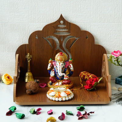 eCraftIndia Ganesha Design Laminated Wood Pooja Temple/Mandir Solid Wood Home Temple(Height: 23.9, DIY(Do-It-Yourself))