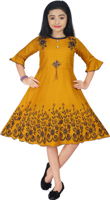 LINK KWALITY Indi Girls Below Knee Casual Dress(Multicolor, 3/4 Sleeve)