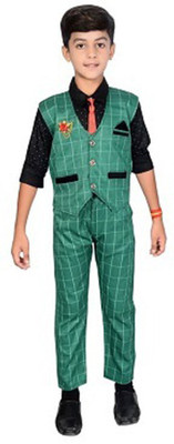 Kidzarea Boys Festive & Party Shirt, Waistcoat and Pant Set(Green Pack of 1)