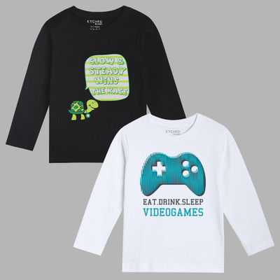 ETCHED DESIGN Boys Typography, Graphic Print Cotton Blend Regular T Shirt(Multicolor, Pack of 2)