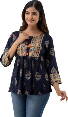 DMP EXPORT Women Printed Cape Top Kurta(Dark Blue)