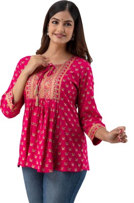 DMP EXPORT Women Floral Print Cape Top Kurta(Pink)