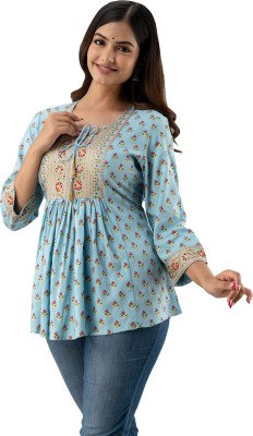 DMP EXPORT Women Embroidered Cape Top Kurta(Light Blue)