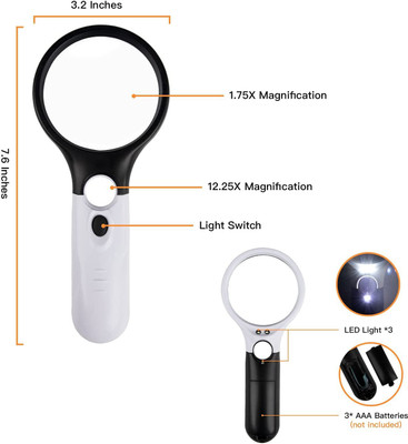 uptodatetools Magnifying 1.75X & 12.25X Magnification Magnifying glass(White)