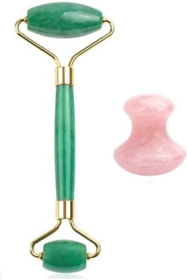 Getmecraft Green Aventurine Roller and Rose Quartz Mushroom Gua Sha Jade Roller & Gua Sha Set , Face Roller, Facial Beauty Roller Skin Care Tools Rose Quartz Massager for Face, Eyes, Neck, Body Muscle Massager(Green, Pink)