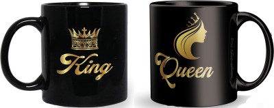Youth Style "King Queen" Printed Black Coffee and Tea Ceramic- 11Oz Black Gift for Birthday , anniversary Couple, Friends, Lover, beutyfull set of 2 Blk-923+34 Ceramic Coffee Mug(330 ml, Pack of 2)