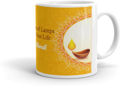 Dezzbee Gift For Diwali Happy Diwali HD Printed Ceramic Coffee 330ML, White | Best Diwali Gift For Staff, Co-Workers, Friend, Family Ceramic Coffee Mug(330 ml)