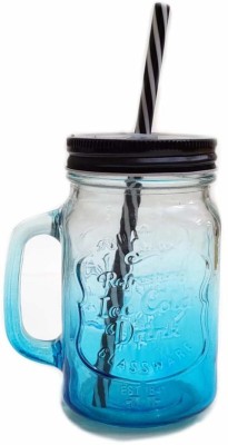 SK HUB Mason Jar with Straw and Lid - 450ml Glass Mason Jar(450 ml, Pack of 2)