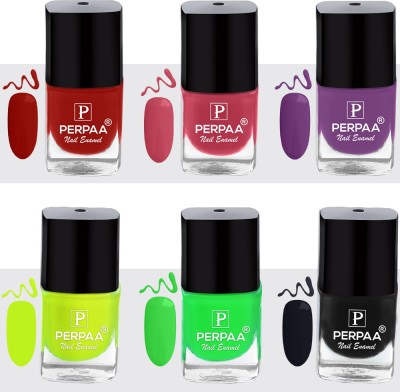 Perpaa Trendy Quick-drying,Gel Based Nail Polishfor Women,C 17 (5ml each) Neon, Deep Red , Light Pink , Purple, Light Green , Black(Pack of 6)