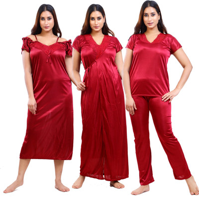 Fabme Women Nighty Set(Maroon)