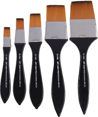 art asia Synthetic Wash Brushes Set of 5 for Acrylic, Watercolor & Gouache Painting(Black)