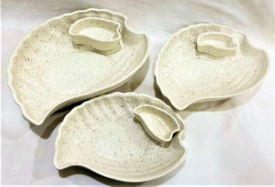 Your Local Store Snack Platter Chip & Dip set Of 3 White Color Dinnerware Plate Serving Set Dish Plate Chip & Dip Tray(Pack of 3, Microwave Safe)
