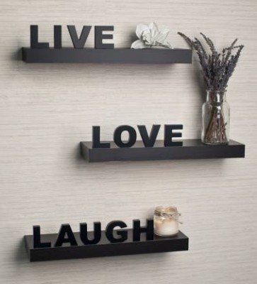 ANB Enterprises Wall shelf Living room shelves MDF Wall racks Shelves Love , Live , Laugh Wall hanging mounted floating wall decorative MDF (Medium Density Fiber) Wall Shelf(Number of Shelves - 3, Black)