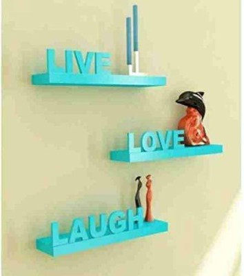 ANB Enterprises Wall shelf Living room shelves MDF Wall racks Shelves Love , Live , Laugh Wall hanging mounted floating wall decorative MDF (Medium Density Fiber) Wall Shelf(Number of Shelves - 3, Blue)