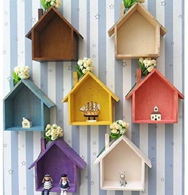 AN Craft Wall shelf Hut Lodge House Shaped Shelf Wall Mounted Wooden Shelves Hut Display / Storage Unit Kids Room Shelf, MDF (Medium Density Fiber) Wall Shelf(Number of Shelves - 7, Blue, Brown, Clear, Pink, Purple, Yellow, White)